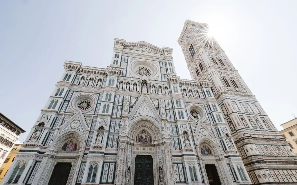 Stunning view of Florence Cathedral and Giotto's Bell Tower under a bright sky