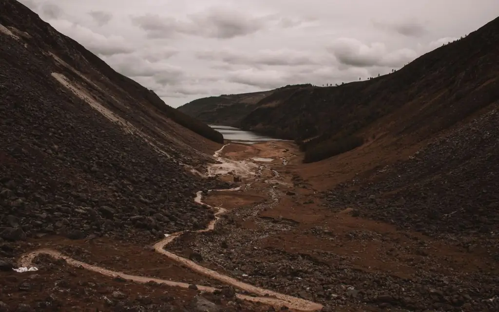 Dramatic glacial valley landscape at Glendalough in County Wicklow, Ireland