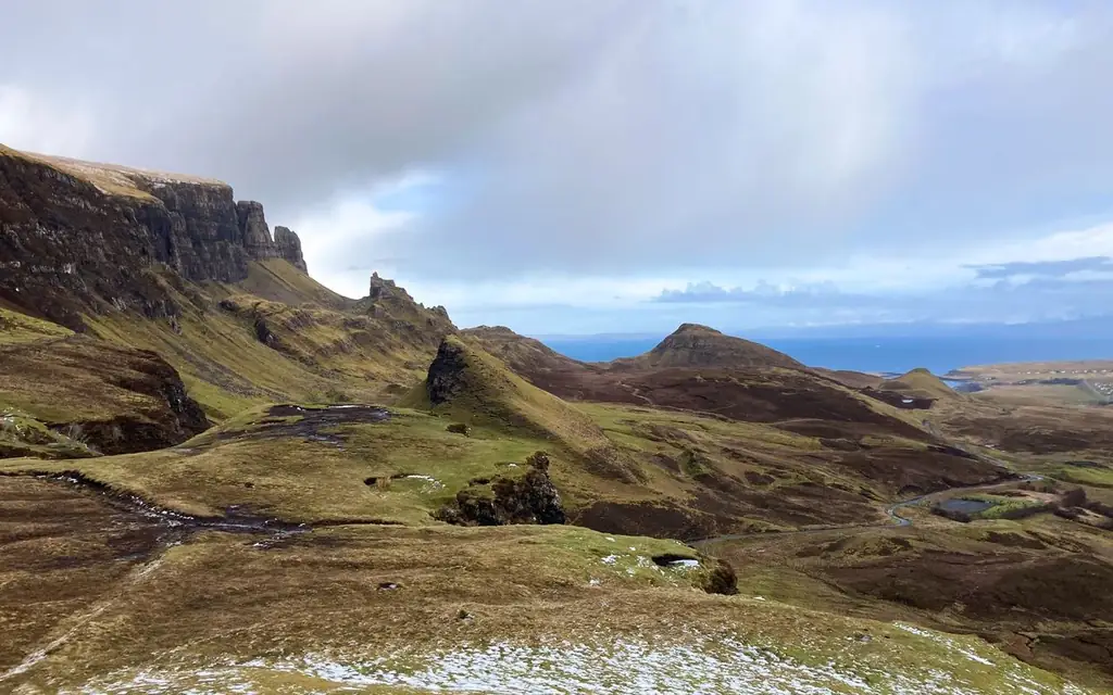 A breathtaking landscape view of the Quiraing on the Isle of Skye, Scotland