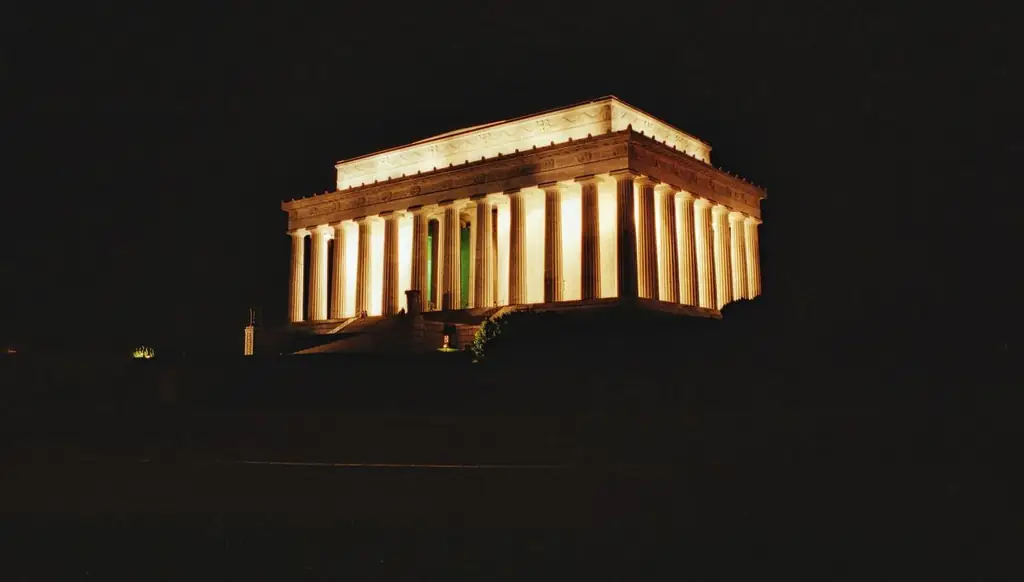 Stunning nighttime view of the illuminated Lincoln Memorial in Washington, DC