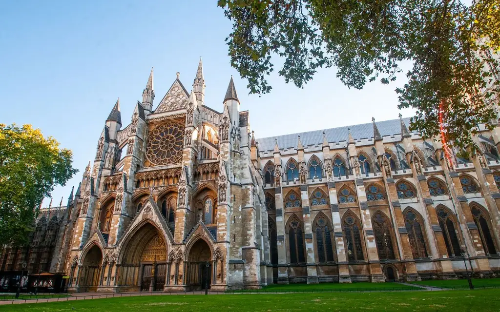 Gothic architecture of Westminster Abbey in London captured on a sunny day