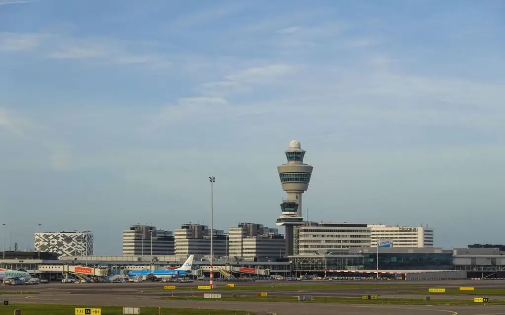 An airport control tower and terminal